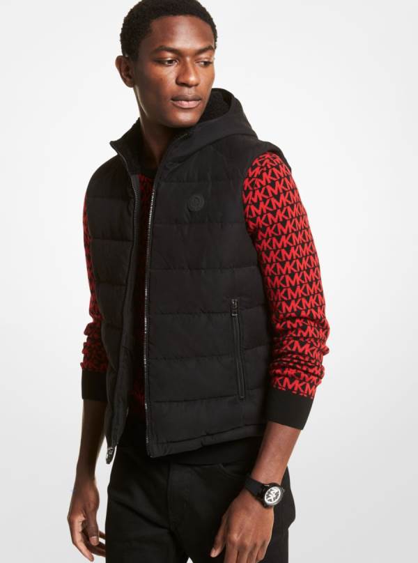 Panske Bundy Michael Kors Quilted Cotton Blend Hooded Vest Čierne - Oblecenie Michael Kors Vypredaj | ZPMDI-6934